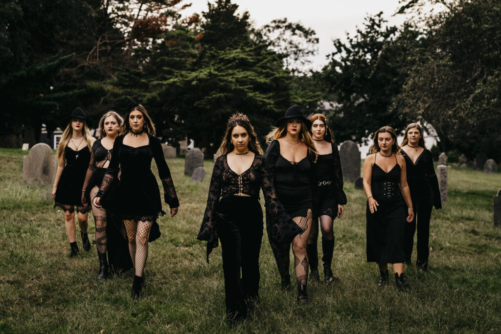 spooky downtown salem massachusetts bachelorette trip photoshoot in cemetery